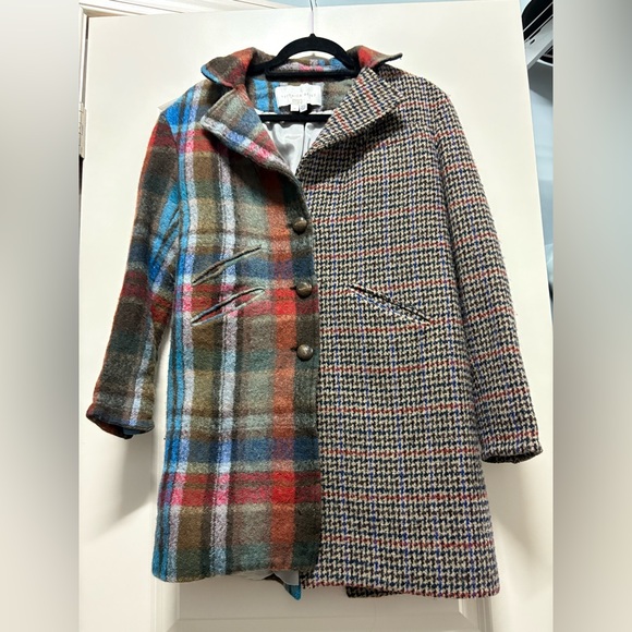 VERONICA BEARD Dickey Jacket Long Over Coat Wool Plaid Patchwork XS 0 2 $1200 - Picture 11 of 16